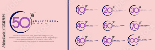anniversary logo set. vector design blue and purple color for celebration event