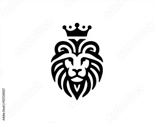 Lion head logo, lion head icon, lion face logo. Simple silhouette. Flat style. Black and white lion face icon logo. Logo design template. Vector illustration. Animal logotype concept. photo