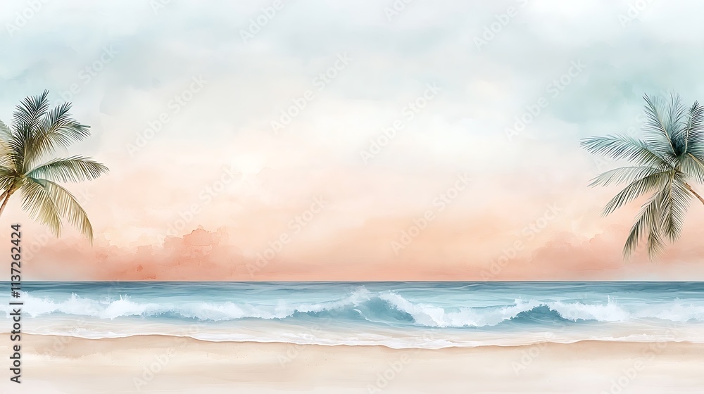 Obraz premium Wide-angle tropical beach paradise digital art of a serene relaxation environment