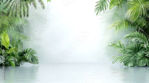 Tranquil nature scene lush jungle digital artwork serene environment peaceful viewpoint photo