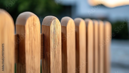 Wooden fence with freshly applied stain, vibrant and refreshed, Gate fence wood maintenance, enhancing appearance