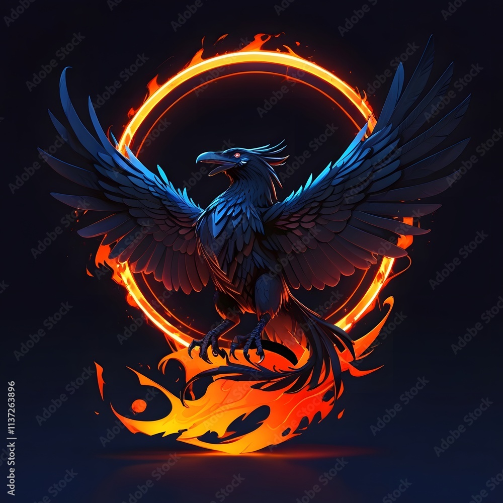 Obraz premium Majestic phoenix rising fantasy realm digital art dark background dramatic viewpoint transformation concept