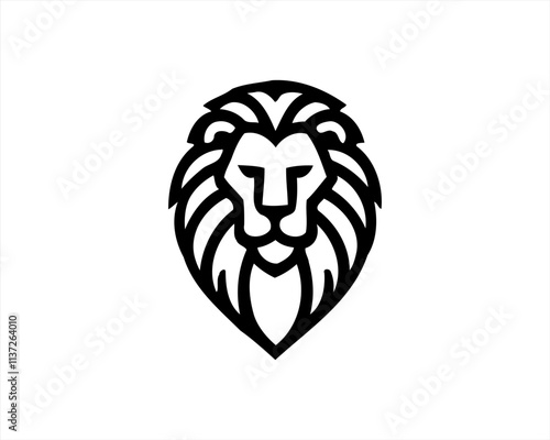 Lion head logo, lion head icon, lion face logo. Simple silhouette. Flat style. Black and white lion face icon logo. Logo design template. Vector illustration. Animal logotype concept. photo