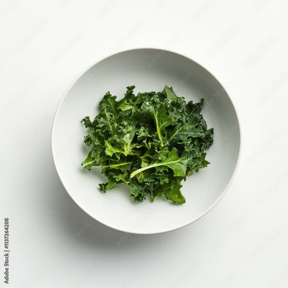 A minimalist bowl of fresh kale salad with a light vinaigrette, served in a plain white ceramic bowl, Kale salad centered A minimalist bowl of fresh kale salad with a light vinaigrette, served in a plain white ceramic bowl, Kale salad centered