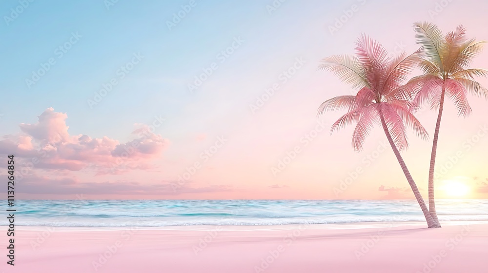 Fototapeta premium Sunrise serenity palm trees by the beach tranquil seascape florida nature photography