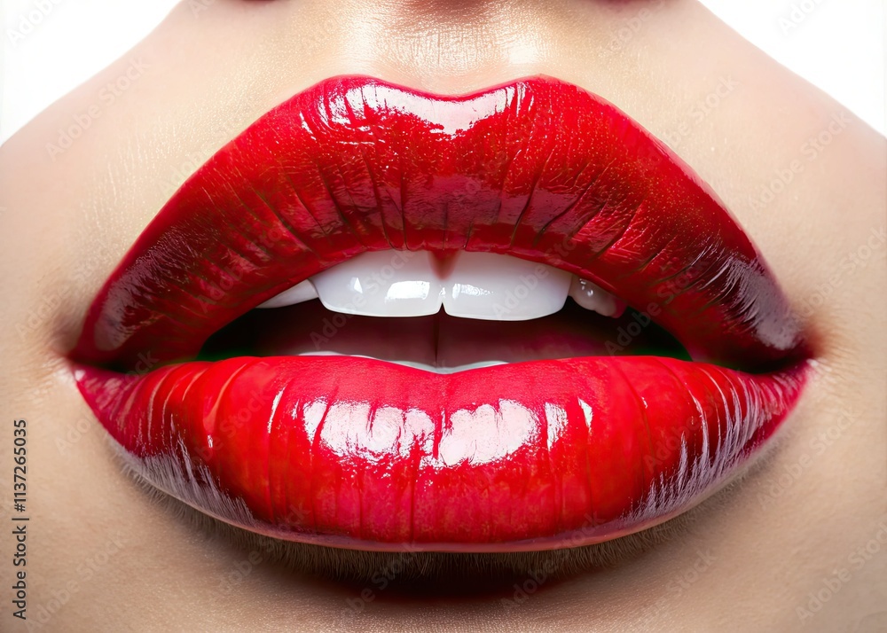 Obraz premium Close-up image showcasing flawlessly glossy lips; beautiful, isolated, high-resolution.