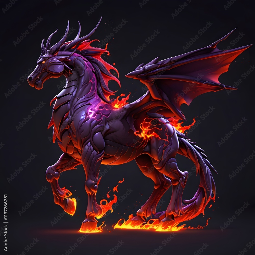 Epic Battle Of A Fiery Dragon Horse Fantasy Realm Digital Art Dark 