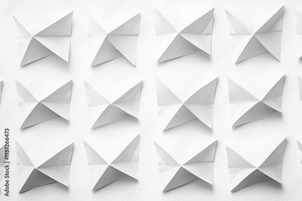 white geometric pattern of folded paper origami butterflies on white background white geometric pattern of folded paper origami butterflies on white background