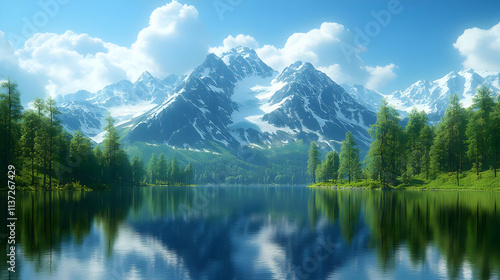 Mountain Lake Reflections 3D Illustration