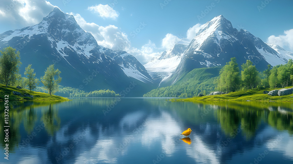 Peaceful Mountain Lake 3D Illustration Peaceful Mountain Lake 3D Illustration