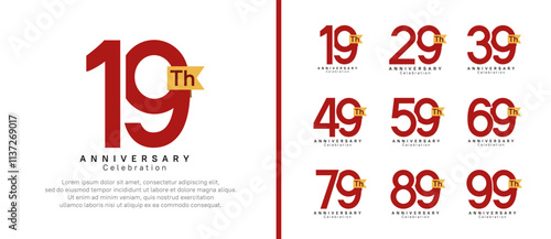anniversary logo set. vector design red color with gold ribbon can be use for celebration event