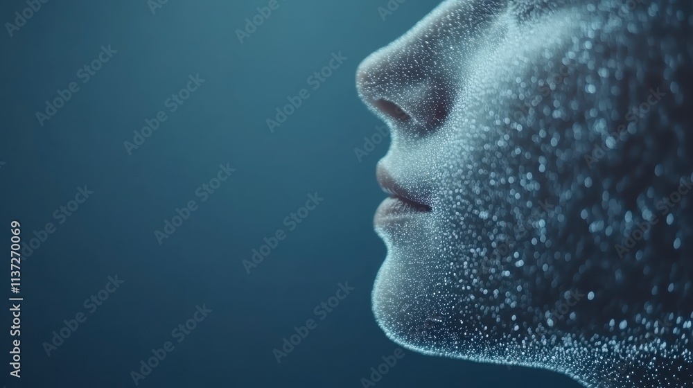 Abstract Profile Futuristic Face Digital Particles Skincare Technology Abstract Profile Futuristic Face Digital Particles Skincare Technology