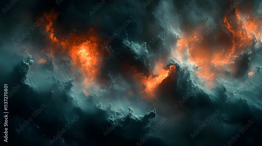 Abstract Background with Fiery Orange and Teal Clouds Abstract Background with Fiery Orange and Teal Clouds