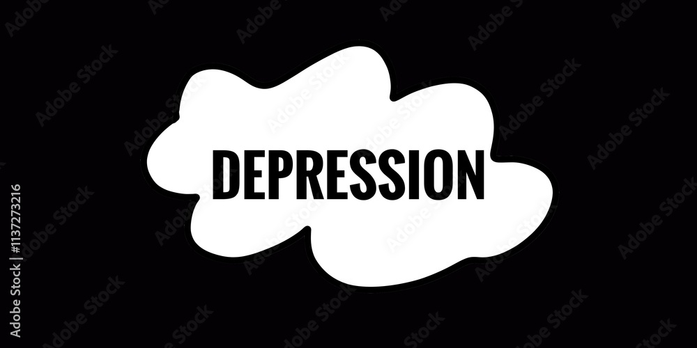 Depression text on white speech bubble, isolated black background Depression text on white speech bubble, isolated black background