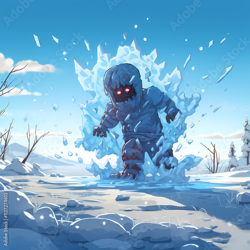Wallpaper Mural Ice Golem Emerging from Frozen Lake in Winter Wonderland Torontodigital.ca