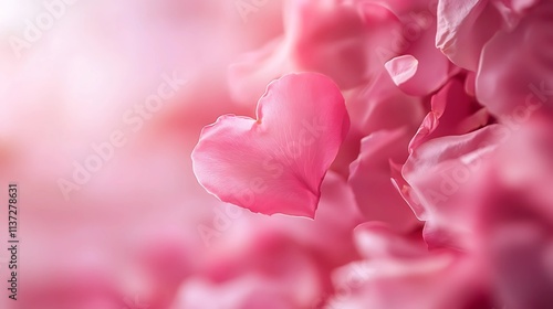Falling Rose Petals Create a Heart Shape Against a Pastel Pink Backdrop Symbolizing Love