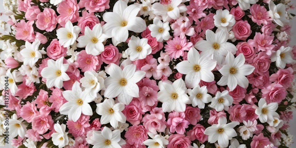 Pink and white shower flowers arranged in a decorative pattern, design, decorative, shower Pink and white shower flowers arranged in a decorative pattern, design, decorative, shower