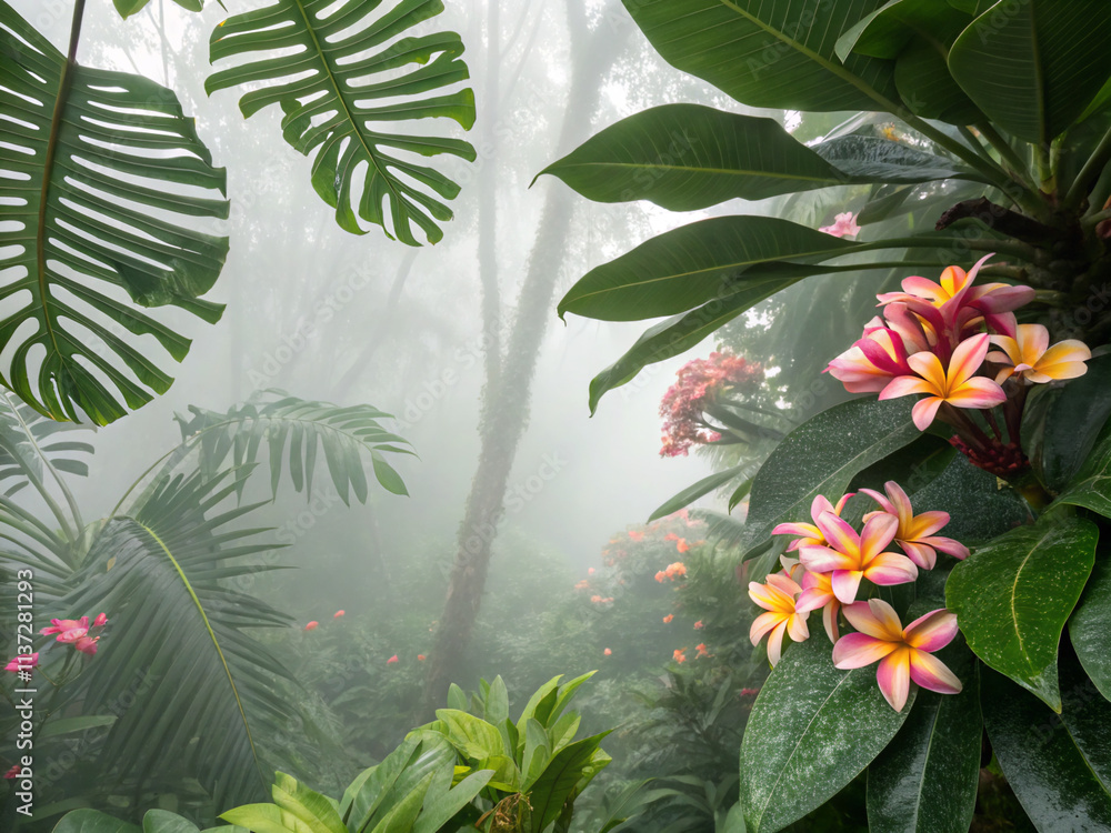 Fototapeta premium tropical jungle background. flower, pattern, floral, seamless, nature, leaf, design, wallpaper, illustration, art, vintage, texture, decoration, spring, vector, plant, flowers, summer, textile, beauty