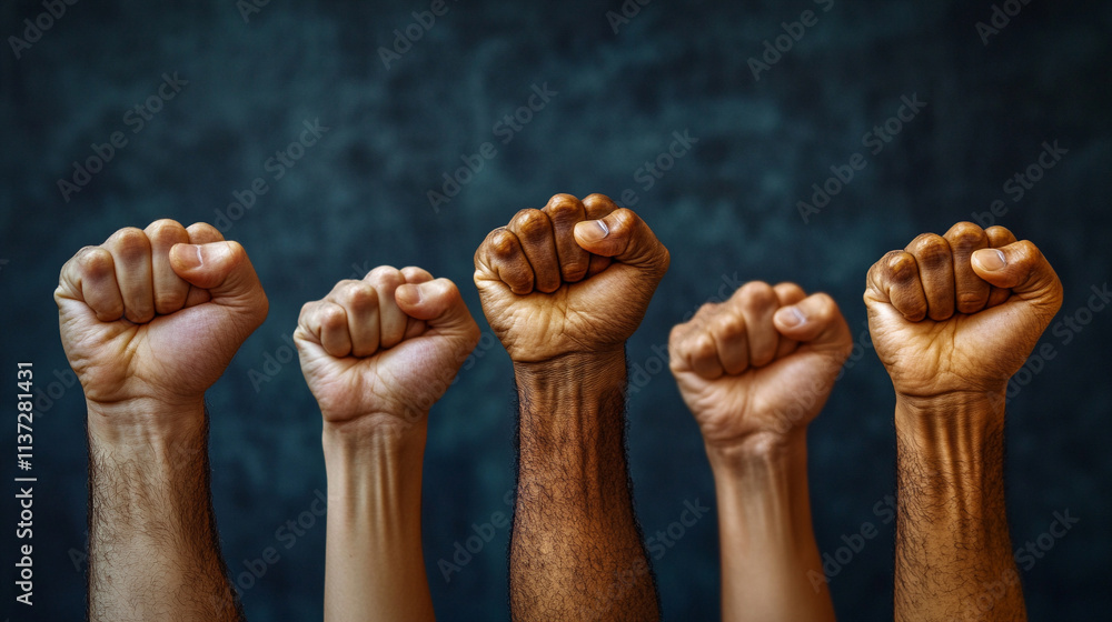 close-up of a raised fist, symbolizing unity, strength, and the fight for equality, set against a blurred, chaotic background representing the struggle against injustice and oppression close-up of a raised fist, symbolizing unity, strength, and the fight for equality, set against a blurred, chaotic background representing the struggle against injustice and oppression