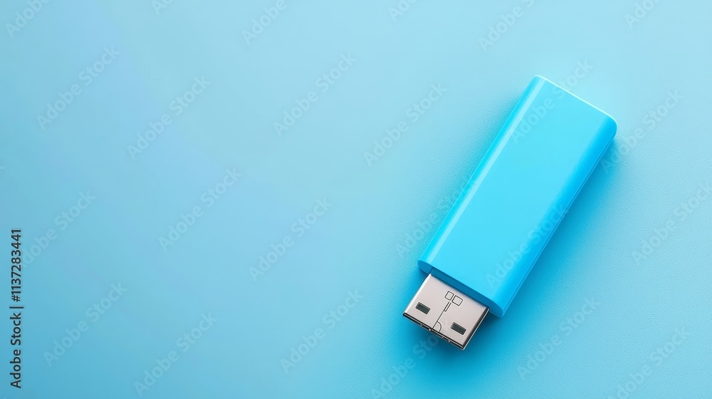 A vibrant blue USB flash drive on a smooth turquoise background, symbolizing modern data storage solutions. A vibrant blue USB flash drive on a smooth turquoise background, symbolizing modern data storage solutions.
