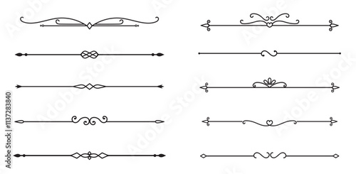 Set of Vintage decorative lines. text dividers. Line border. Lines separators, Borders, Vintage dividers, Underline elements. Vector illustration