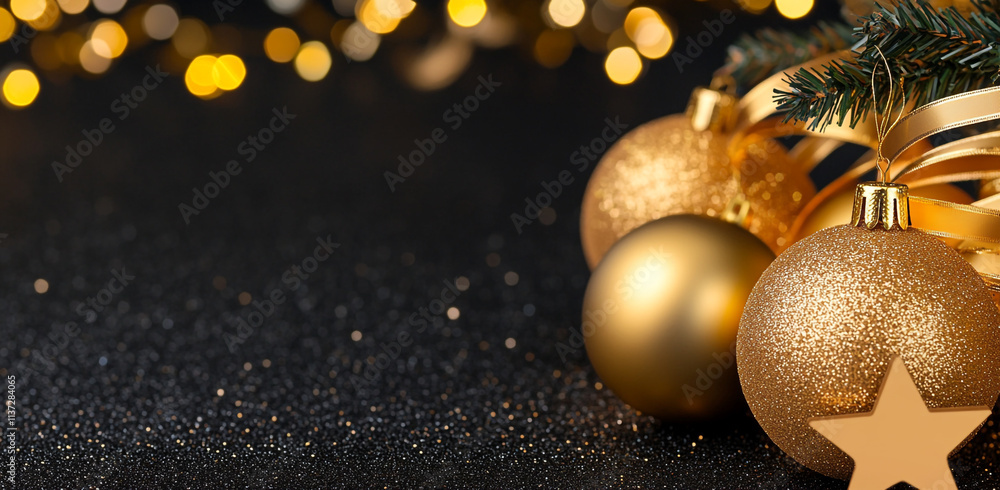 Fototapeta premium A Beautiful Background with Golden Christmas Decorations