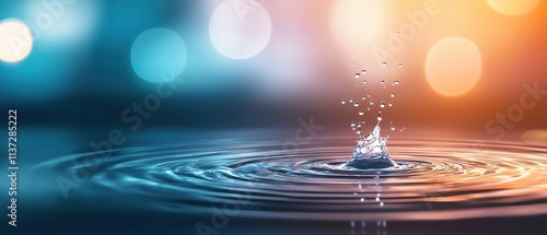 Wallpaper Mural A serene image of a water droplet creating ripples on a reflective surface, with a soft, colorful bokeh background. Torontodigital.ca