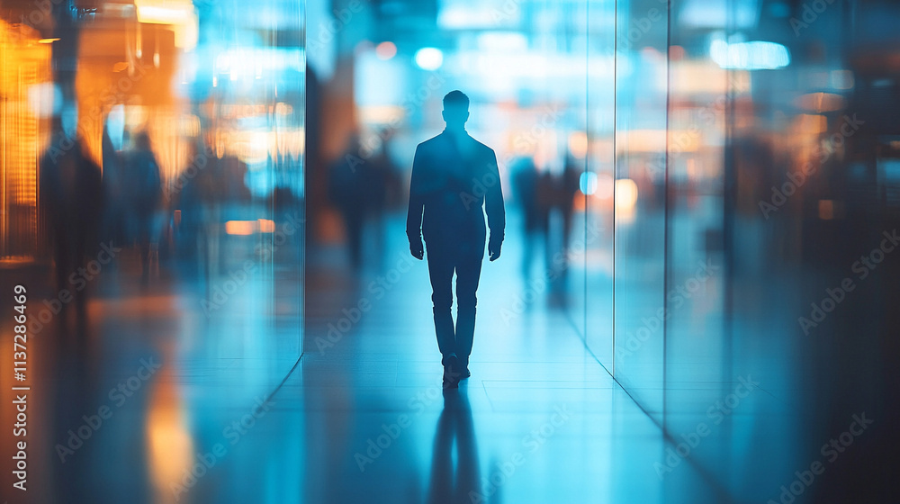 confident business leader guiding a successful team in a bustling office environment, symbolizing leadership, teamwork, and recruitment in a competitive job market with a blurred social network backdr confident business leader guiding a successful team in a bustling office environment, symbolizing leadership, teamwork, and recruitment in a competitive job market with a blurred social network backdr