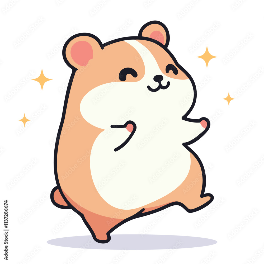 Obraz premium Happy kawaii guinea pig cartoon vector illustration in flat style