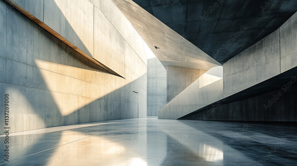 Fototapeta premium Abstract Concrete Architecture: Sunlight and Shadows in a Modern Building