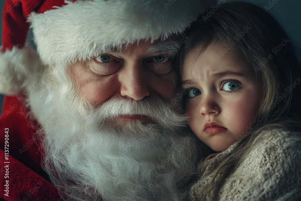 Happy xmas, Ñute child girl upset with santa claus. Christmas digital ads concept art image for flyer and web marketing use. Festive advertising ideas. Xmas photo ads. Santa toddler family. Happy xmas, Ñute child girl upset with santa claus. Christmas digital ads concept art image for flyer and web marketing use. Festive advertising ideas. Xmas photo ads. Santa toddler family.