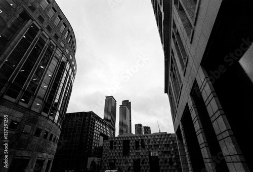 Modern architecture in canary wharf, london, creates dramatic urban landscape photo