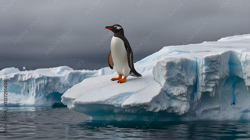 Fototapeta premium An adult emperor penguin (Aptenodytes forestry), on the ice near Snow Hill Island, Weddell Sea