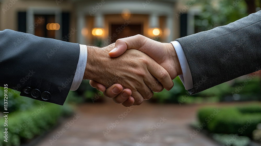 A real estate agent and client sealing a deal with a handshake, symbolizing trust, partnership, and success in a property transaction. Professionalism and mutual agreement are emphasized A real estate agent and client sealing a deal with a handshake, symbolizing trust, partnership, and success in a property transaction. Professionalism and mutual agreement are emphasized
