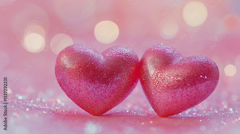 Fototapeta premium Romantic Glittery Hearts Surrounded by Bokeh and Warmth