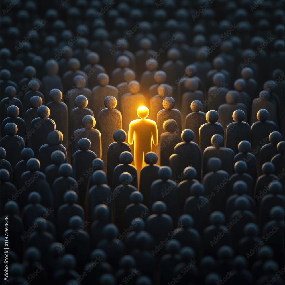 Obraz premium Individuality: singular stance, individuality amidst crowd, belief assertion, personal distinctiveness, solitary visualization, authentic self, independent identity, personal values, one perspective.