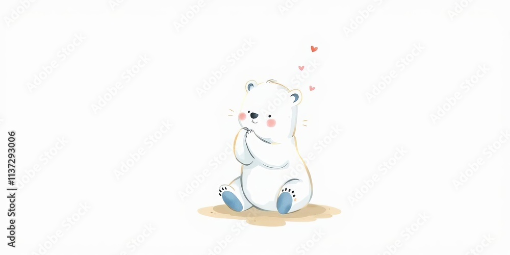 Hand-drawn watercolor painting of a cute polar bear symbolizing peace, gentleness, and purity, decoration, painting Hand-drawn watercolor painting of a cute polar bear symbolizing peace, gentleness, and purity, decoration, painting