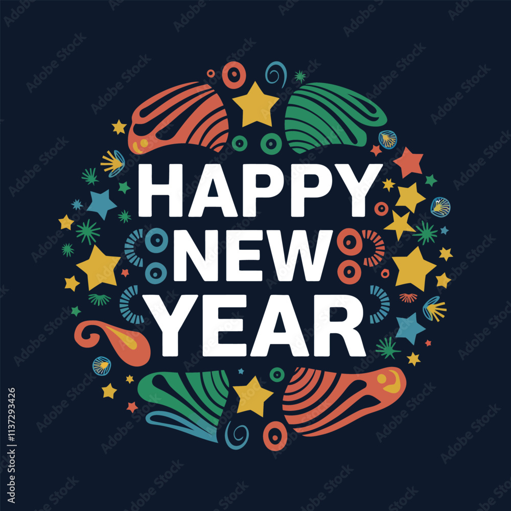 Naklejka premium Happy new year text typography, New Year text logo template with bold font written in vector design