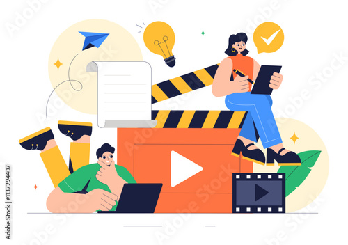 Screenwriter Vector Illustration featuring a Professional Writer and Copywriter for Filmmaking, Cinematography, or Film Production in a Background