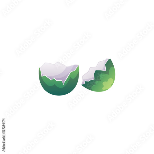 Vector illustration of broken, green egg on isolated white background.