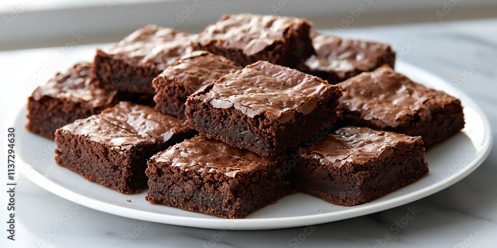 Rich chocolate brownies arranged on a simple Rich chocolate brownies arranged on a simple
