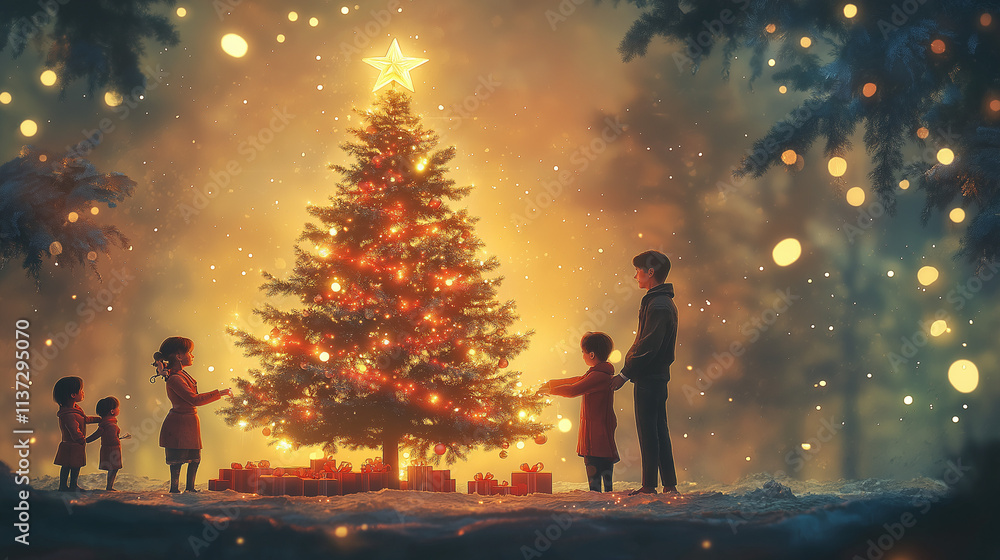 Family with warm christmas Family with warm christmas