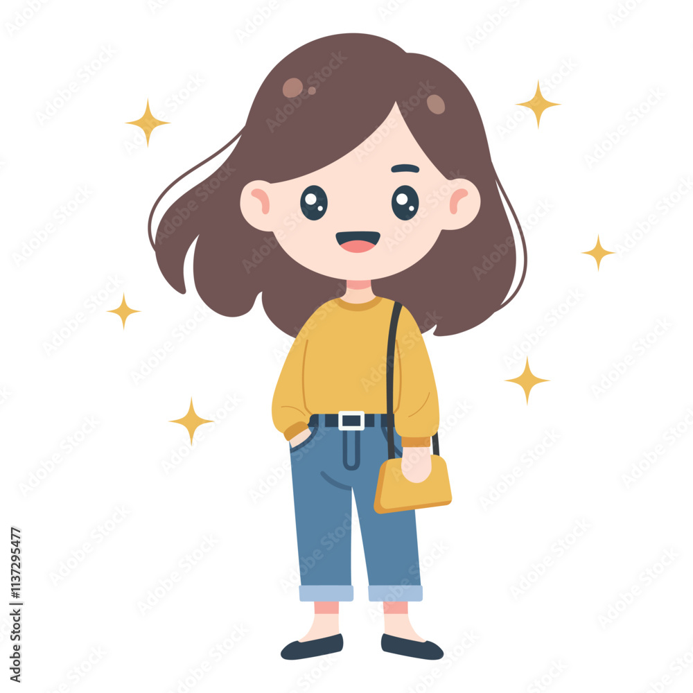 Young happy woman cartoon vector illustration in flat style Young happy woman cartoon vector illustration in flat style