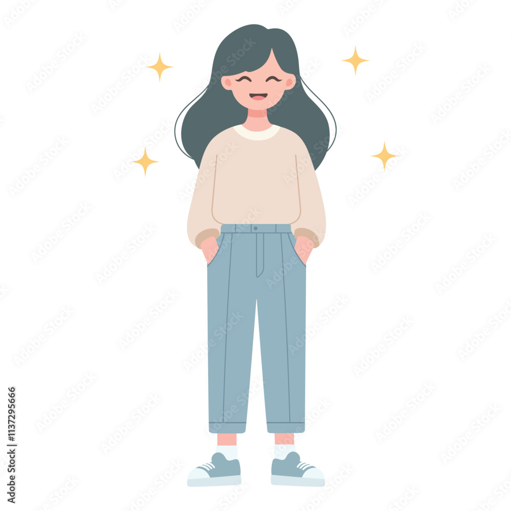 Young happy woman cartoon vector illustration in flat style Young happy woman cartoon vector illustration in flat style