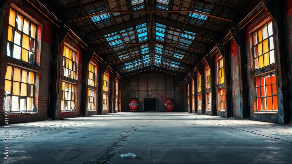 Abandoned Warehouse Broken Windows Vibrant Industrial Scene