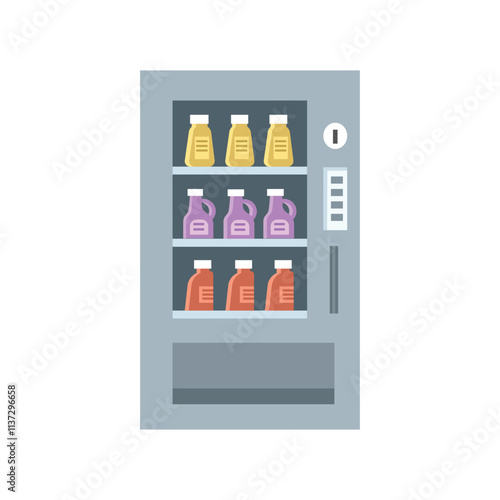 Vending machine. Bottle in the vending machine. Bottle of water. Bottle of soap. Modern vending machine.