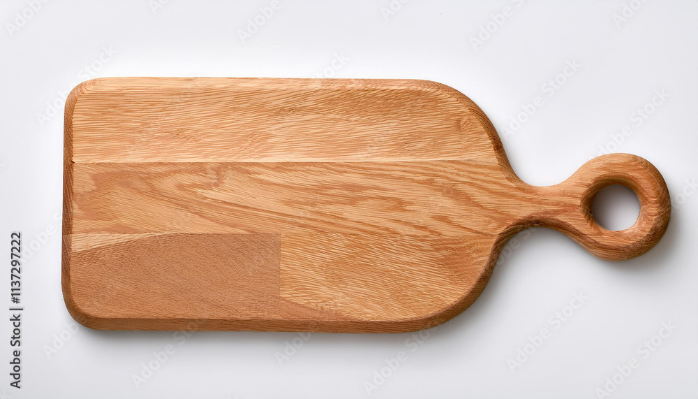 Fototapeta premium Wooden board on white background, top view. Kitchen accessory