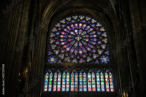 Intricate Details of the Rose Window of Notre Dame Cathedral - Paris, France photo