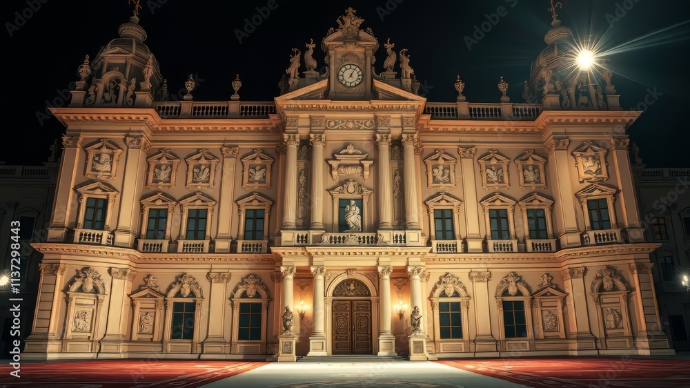 Obraz premium Baroque Palace Facade - Grand Architectural AI Art - Rich Colors, Sharp Details