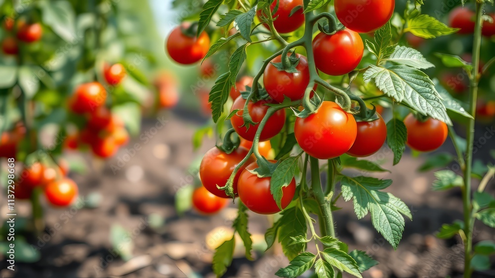 Beautiful Tomato Plant in Garden - Vibrant Growth, Sunlight, Healthy Produce Beautiful Tomato Plant in Garden - Vibrant Growth, Sunlight, Healthy Produce